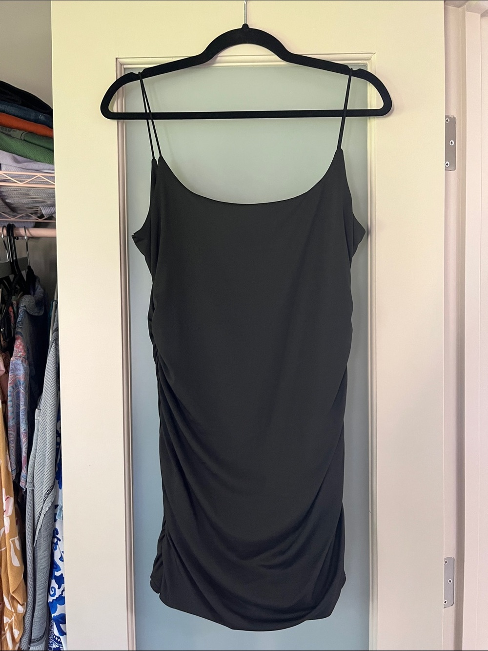Sleek Black Spaghetti-Strap Dress, brand new- SZ large. Offers welcomed!